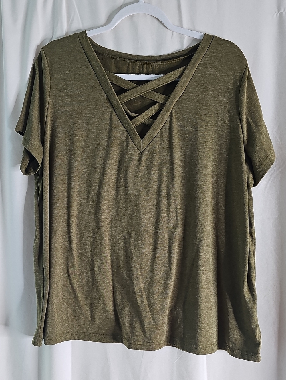 Olive Crisscross V-Neck Women's Top